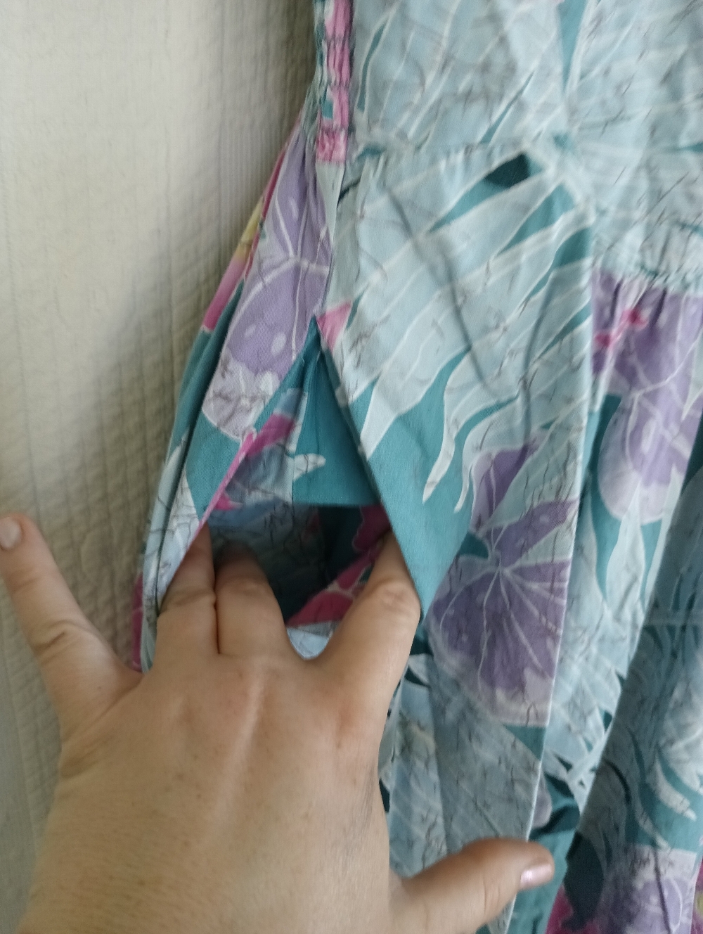 Hilo Hattie Teal Floral Midi Dress with Pink & Lavender Blooms Sun Dress Ruched - Picture 7 of 14